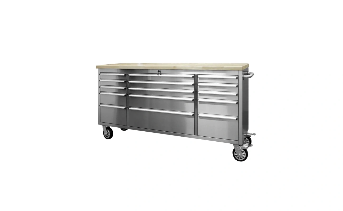 edelstahl workstation mit 15 schubladen