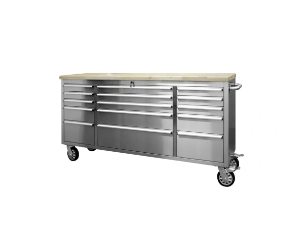 edelstahl workstation mit 15 schubladen
