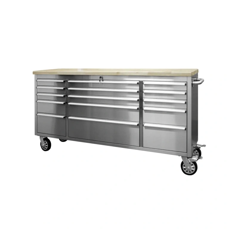 edelstahl workstation mit 15 schubladen